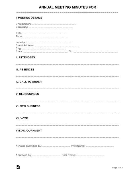 Free Annual Meeting Minutes Template Sample Word Pdf Eforms
