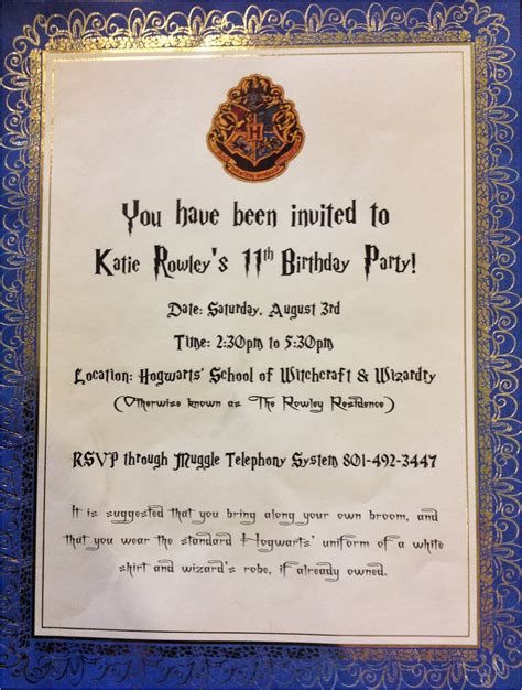 Harry Potter Printable Birthday Invitations
