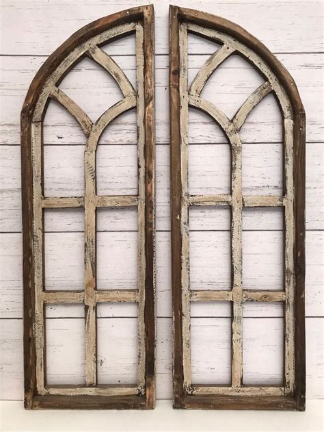 Wood Arches Cathedral Window Set Etsy Window Wall Decor Wood