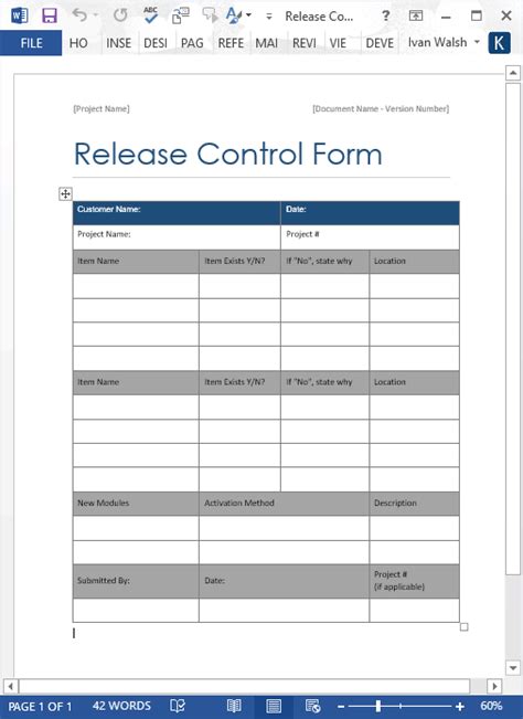 Release Control Form Ms Word Software Testing