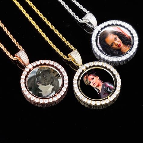 Photo Frame Memory Medallions Pendants Necklace Two Sides Rotatable Men