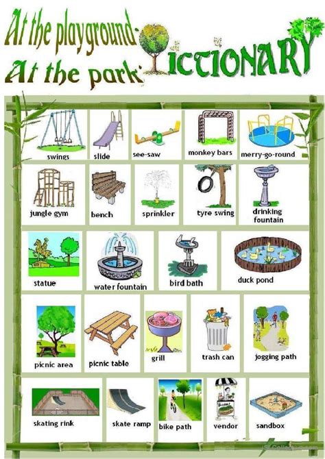 At The Playgroundpark Pictionary English Esl Worksheets Pdf And Doc