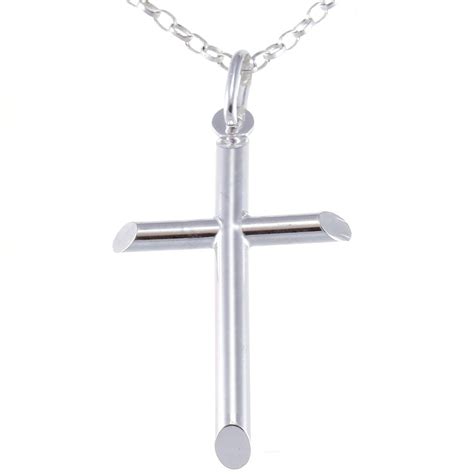 Sterling Silver Plain Cross Pendant Necklace With 20 Chain And Gift