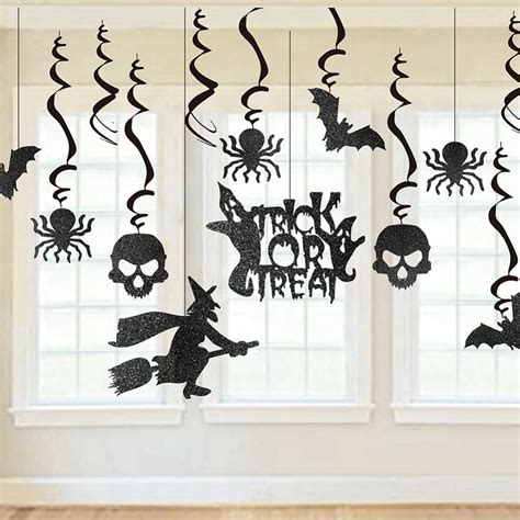 13pcs Black Glitter Halloween Party Hanging Swirl Decorations Witches