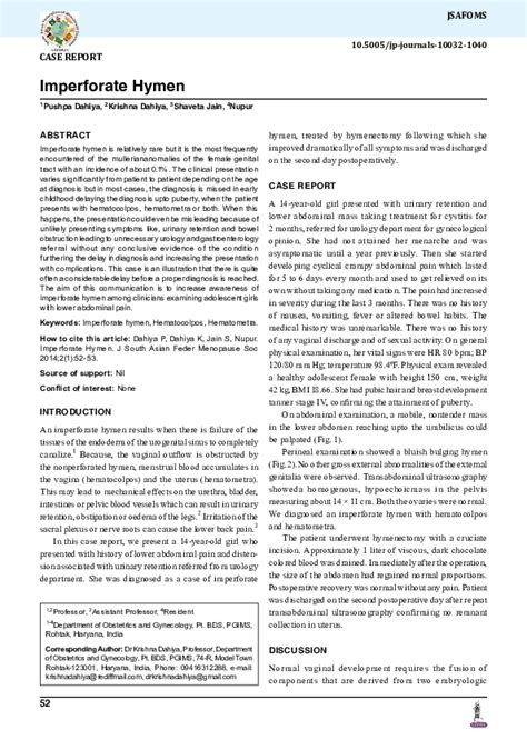 pdf imperforate hymen a case report pushpa dahiya