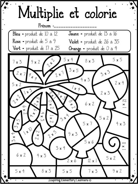 the worksheet for multiplies and color by numbers
