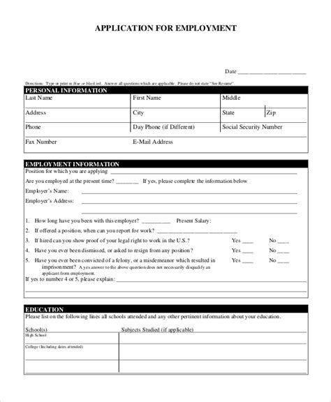 Blank Job Application Form Samples Download Free Forms Templates In Pdf Word Employment