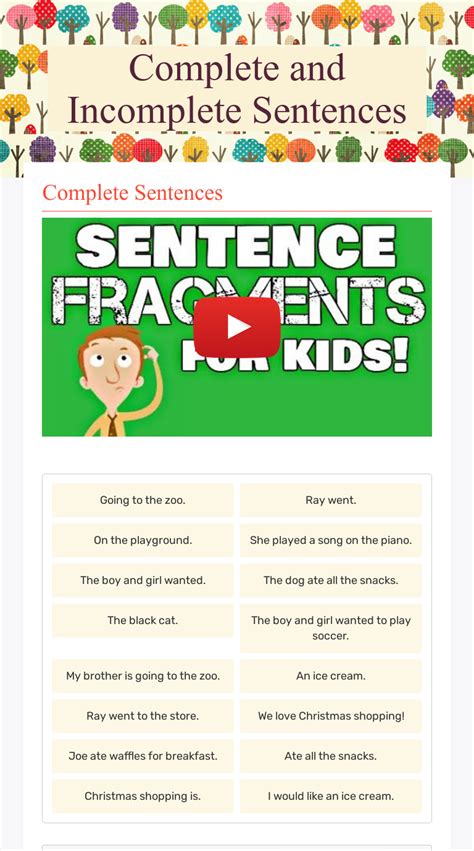 Complete And Incomplete Sentences Interactive Worksheet By Kimberly