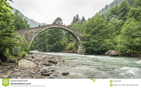 Historical Ottoman Bridge Taskopru In Senyuva Rize Turkey Editorial