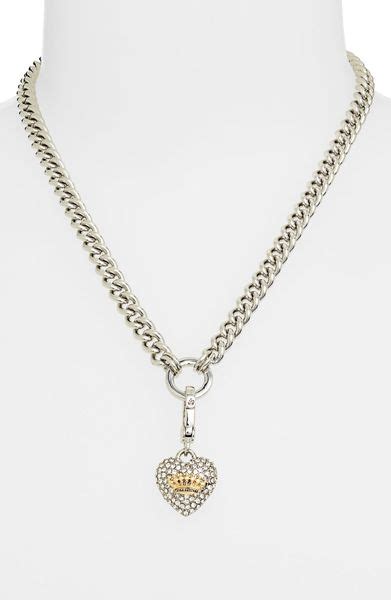 Juicy Couture Pavé Heart Charm Necklace In Silver Silver Clear Lyst