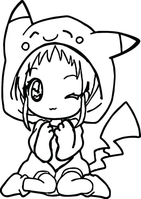 Little Girl Wearing Pikachu Hat Coloring Page Free Printable Coloring