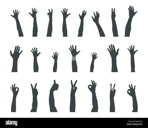 Many Hands Silhouette Raised Hands Vector Silhouettes Stock Vector