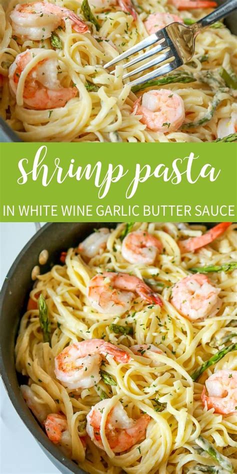 Seasoned with basil and oregano. Garlic Butter Shrimp Pasta in White Wine Sauce - That's ...