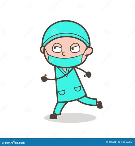 cartoon surgeon running in angry mood vector illustration stock illustration illustration of