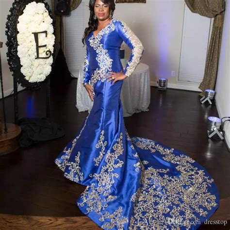 Sexy Royal Blue Plus Size Prom Dresses V Neck Floor Length Evening