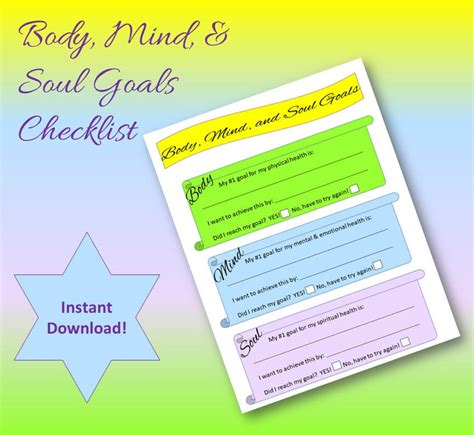Printable Goal Tracker Body Mind Soul Mind Body Spirit Goal Etsy Canada