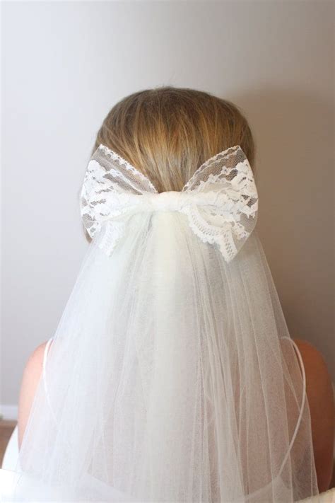 Veil One Teir Waltzknee Length Lace Bow Wedding Veil Etsy Uk