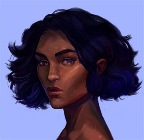 Pretty Face Female Character Concept Girl With Purple Hair Dark