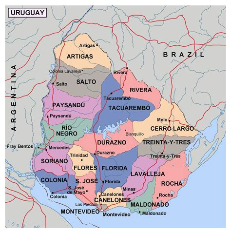 large political and administrative map of uruguay uruguay south america mapsland maps of