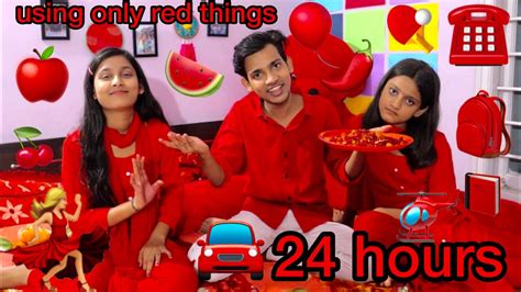 Using Only Red Things For 24 Hours Eating Only Red Food Challenge Youtube