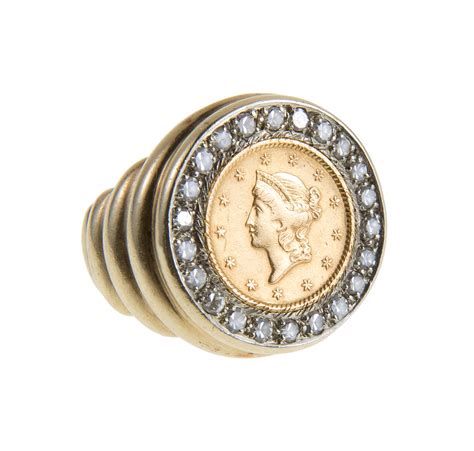Antique 1 Gold Coin Ring With Diamonds Fine Antique Jewelry Antique