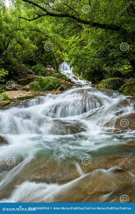 Big Cascade Flowing On Mossy Rock In The Forest Stock Photo Image Of