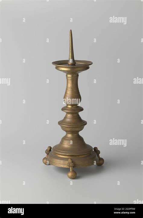 Candlestick Of Brass On Three Bolts Foot Trunk And Fat Catcher Are