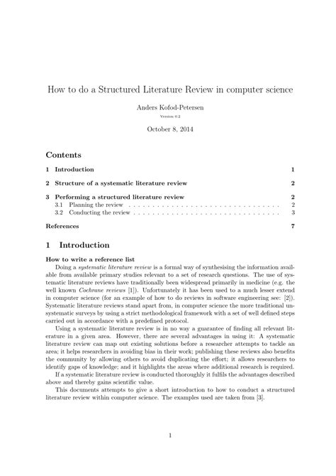 A summary can come in different forms as there are a lot of reading materials and documents that can be summarized. (PDF) How to do a Structured Literature Review in computer science