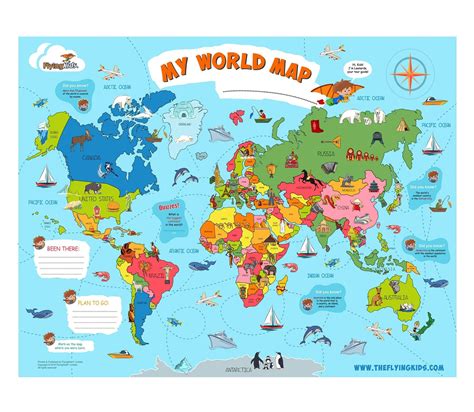 World Map Poster For Kids Educational Interactive Wall Map