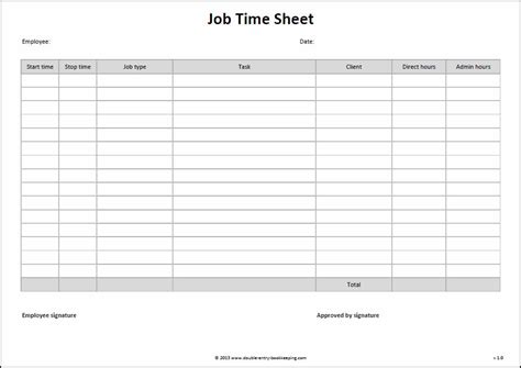 Job Time Sheet Template Double Entry Bookkeeping