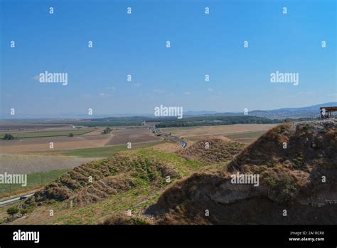 The View Over Jezreel Valley At Tel Megiddo Known As The Valley Of