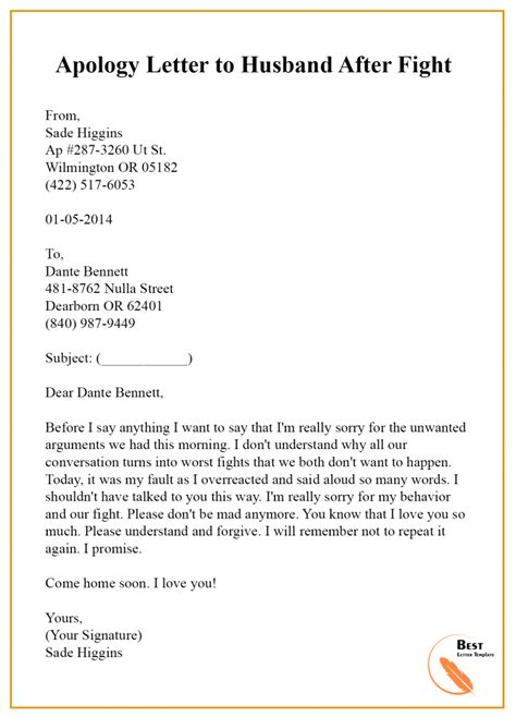 Apology Letter Template To Husband Sample And Examples