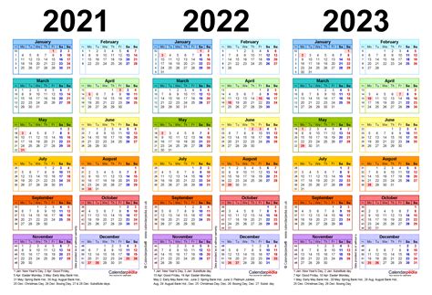 Three Year Calendars For 2021 2022 And 2023 Uk For Pdf