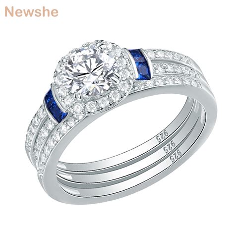 Newshe 3 Pcs Wedding Ring Set Trendy Jewelry 166 Carats Round Cut Aaa Cz 925 Sterling Silver