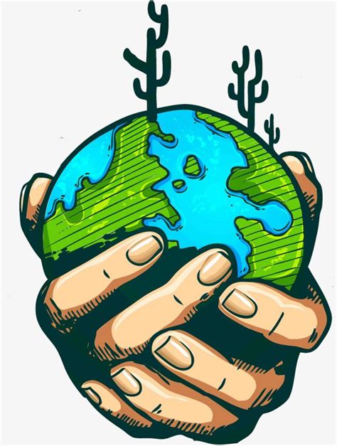 Cartoon Vector Image Of A Hands Holding Planet Earth With A Green Plant