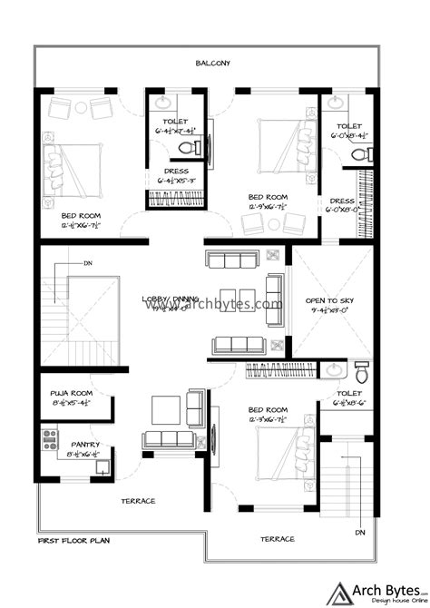 House Plan For 40 X 80 Feet Plot Size 355 Square Yards Gaj Archbytes