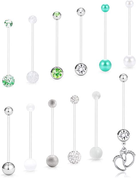 Scerring 12pcs 14g Clear Acrylic Bioflex Pregnancy Sport Belly Button Rings Navel