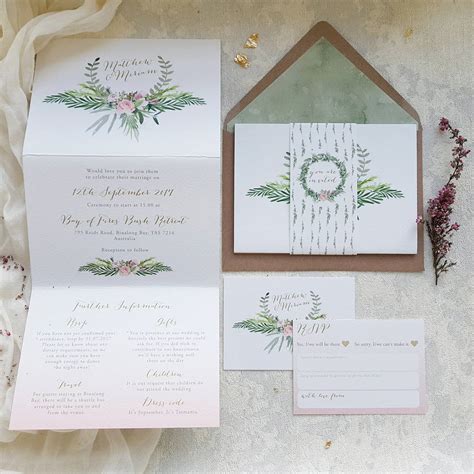 Blush Foliage Tri Fold Wedding Invitation By Julia Eastwood
