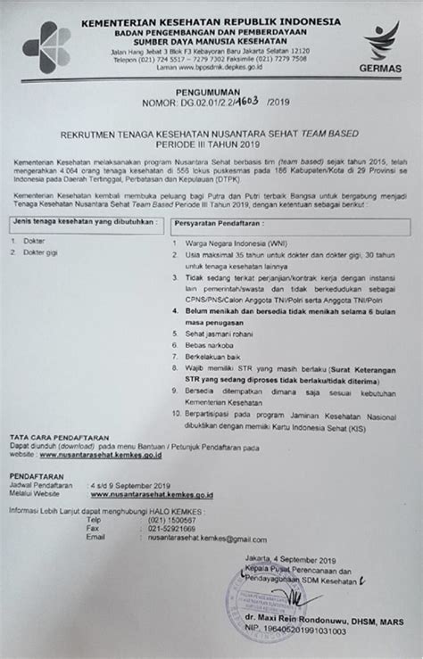 Rekrutmen Nusantara Sehat Team Based Kementerian Kesehatan RI 2019