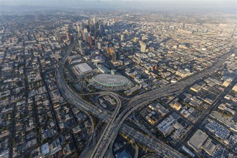 Downtown Los Angeles Freeway Interchange Aerial Editorial Stock Photo