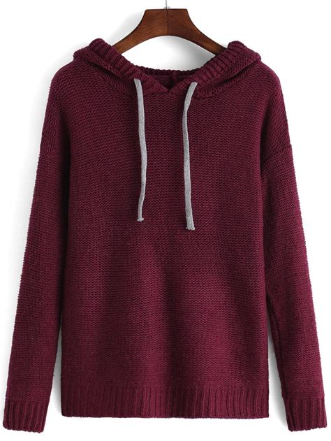 Hooded Drawstring Maroon Sweater