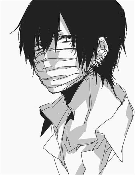 Anime Boy Black Hair Mask Bandages Earrings Anime Guys Anime