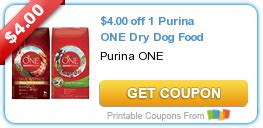 Once you present this coupon to purina cashiers, it will be. HOT New Printable Coupon: $4.00 off 1 Purina ONE Dry Dog ...