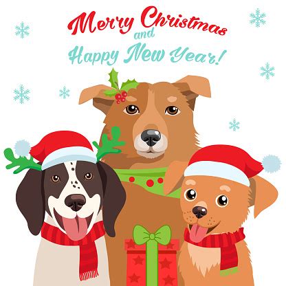 With drew barrymore, dan castellaneta, joe pantoliano, edward asner. Cartoon Dog With Santa Hat And Christmas Text Vector Card ...