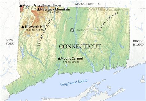 Physical Map Of Connecticut Tourist Map Of English