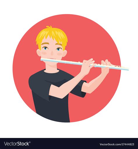Musician Playing Flute Boy Flutist Is Inspired Vector Image