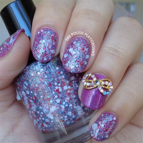 Purple And Glitter With Gold Bow Stud Nail Art By Lisa N