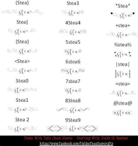 Fonts With Tails Glyphs Cheat Sheet Cricut Fonts Scrapbook Fonts Images