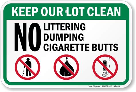 No Littering Dumping Cigarette Butts Sign Sku K2 0328