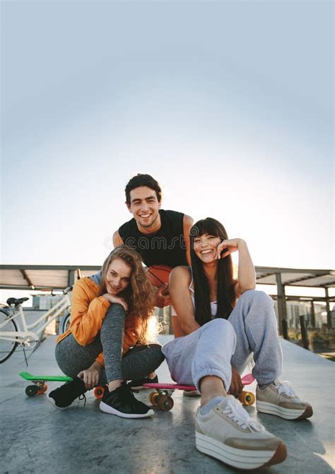 Group Of Friends Hanging Out At Skate Park Stock Photo Image Of